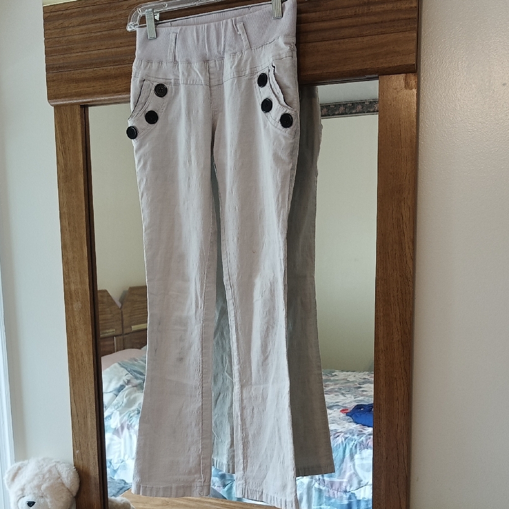 Stylish Beige Button-Accent Pants